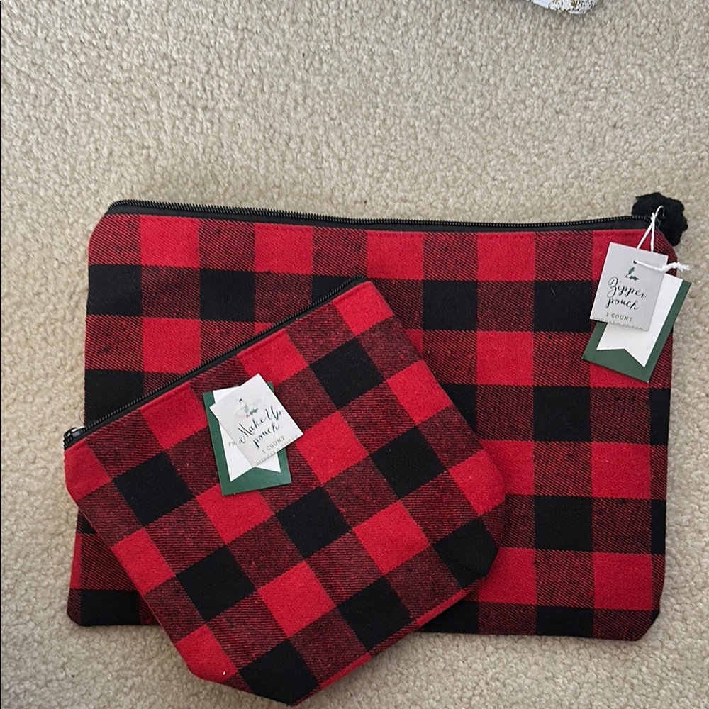 2 in 1 plaid zipper pouch